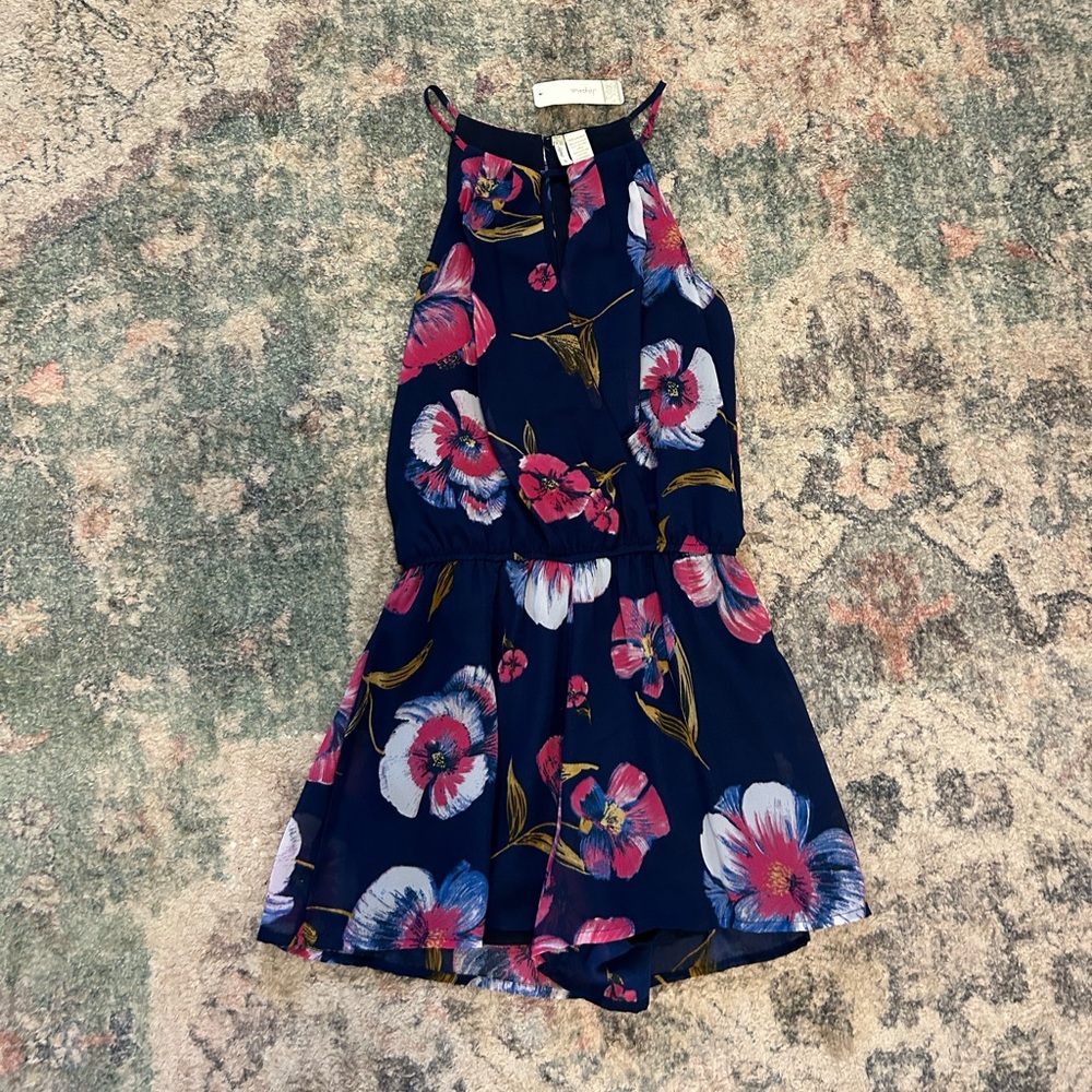 NWT Japna Navy and Pink Floral Romper Shorts